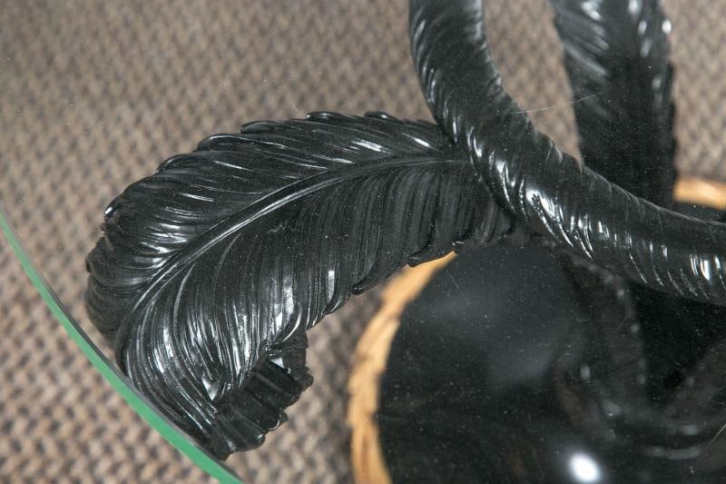 Hollywood Regency Style Ebonized Glass Top Palm Leaf Coffee Table Gilt Border - 2