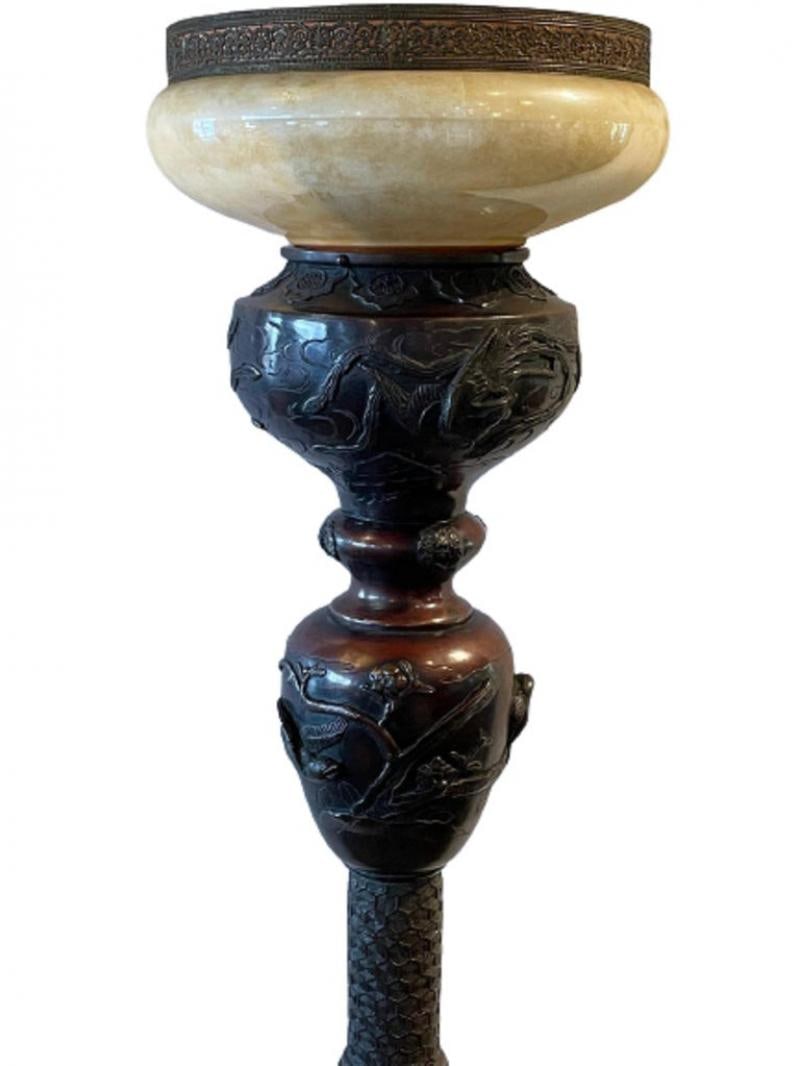 19th Century Japanese Meiji Bronze Torchiere or Floor Lamp - 11