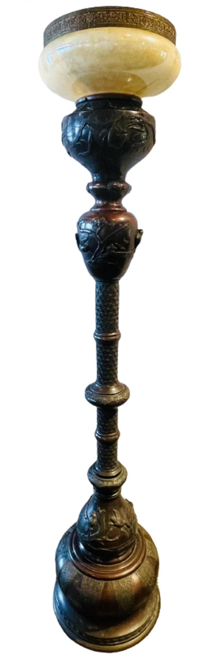 19th Century Japanese Meiji Bronze Torchiere or Floor Lamp - 12