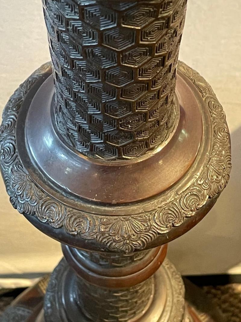 19th Century Japanese Meiji Bronze Torchiere or Floor Lamp - 5