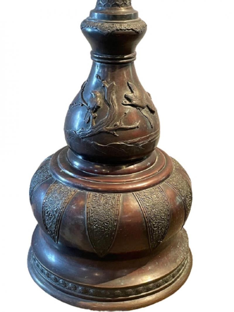 19th Century Japanese Meiji Bronze Torchiere or Floor Lamp - 9