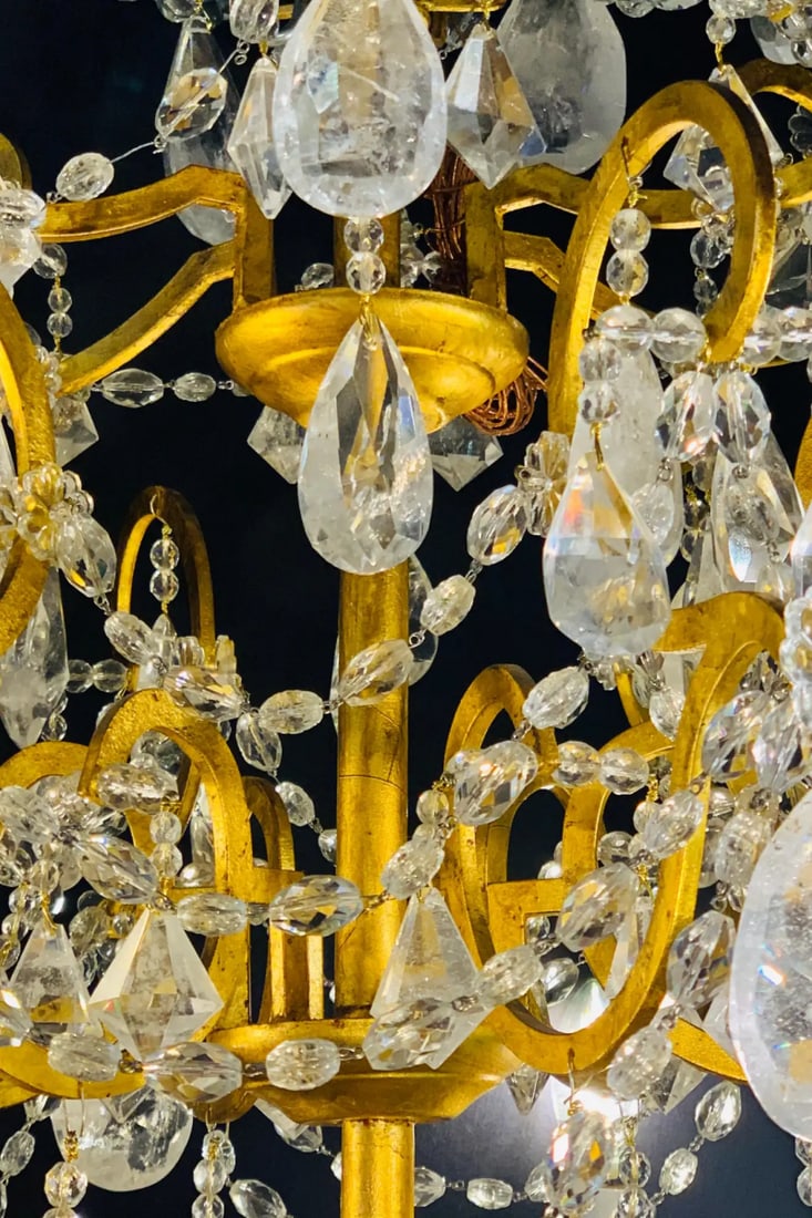 12 Light Gilt Metal Rock Crystal Chandelier. Hollywood Regency in Style - 11