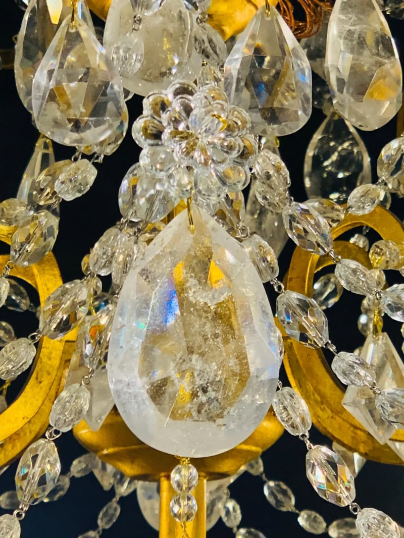 12 Light Gilt Metal Rock Crystal Chandelier. Hollywood Regency in Style - 6