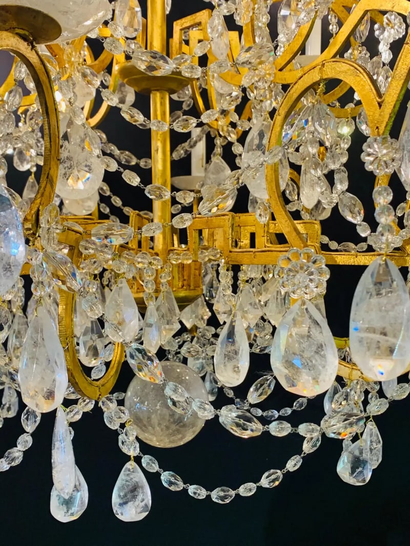 12 Light Gilt Metal Rock Crystal Chandelier. Hollywood Regency in Style - 7