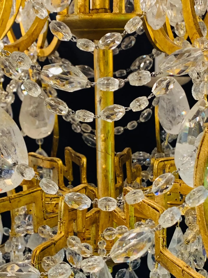 12 Light Gilt Metal Rock Crystal Chandelier. Hollywood Regency in Style - 8