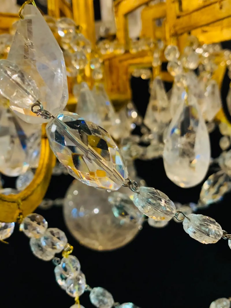 12 Light Gilt Metal Rock Crystal Chandelier. Hollywood Regency in Style - 9