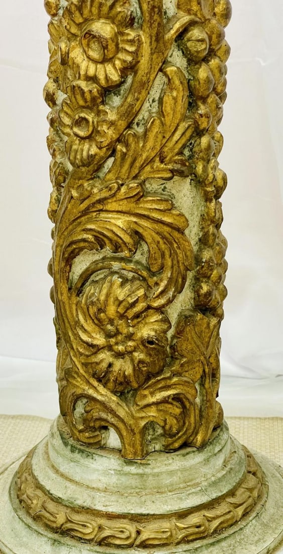 Pair of Giltwood and Paint Decorated Italian Columns, Pedestals, Gustavian Style - 10
