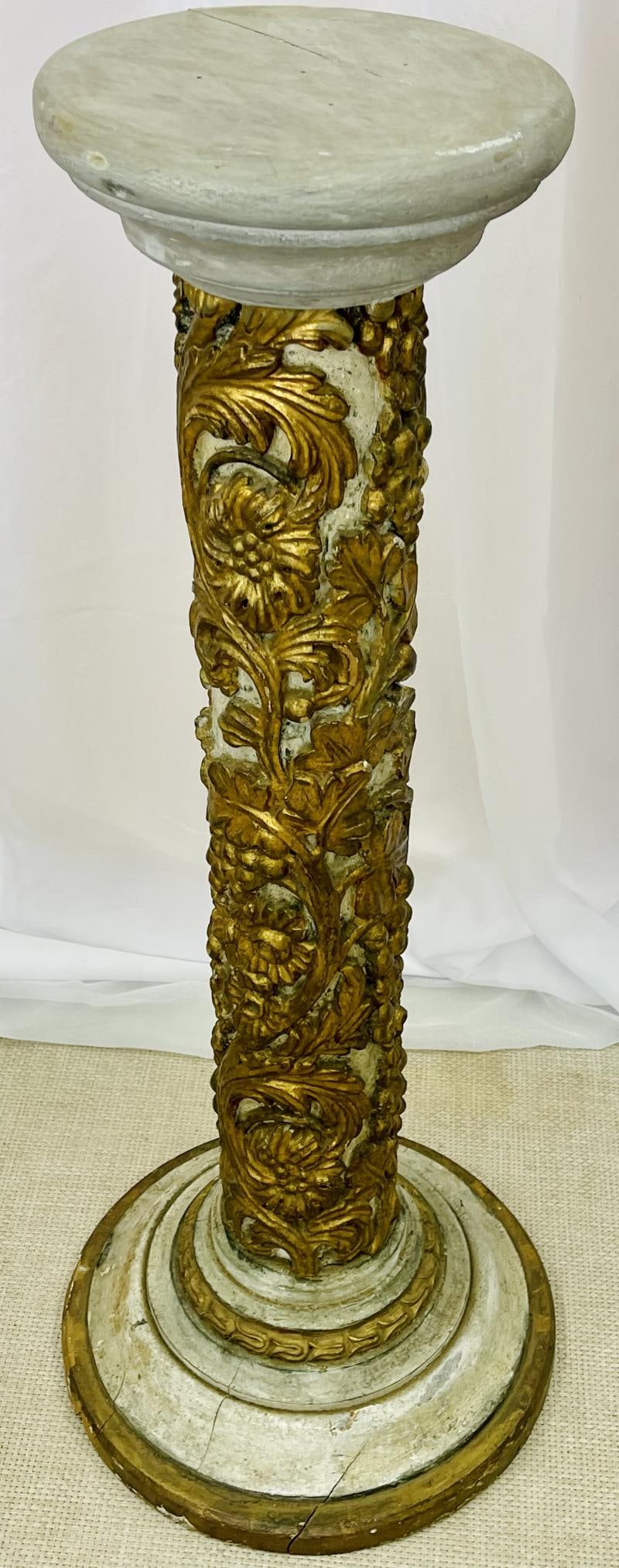 Pair of Giltwood and Paint Decorated Italian Columns, Pedestals, Gustavian Style - 5