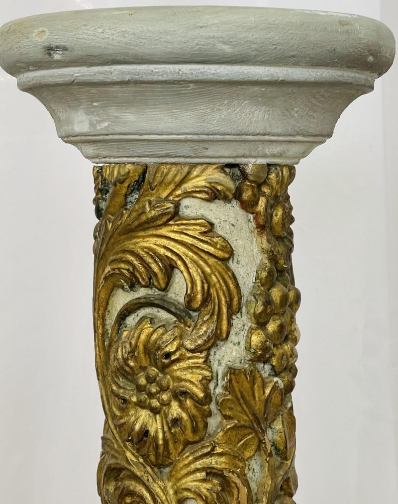 Pair of Giltwood and Paint Decorated Italian Columns, Pedestals, Gustavian Style - 6