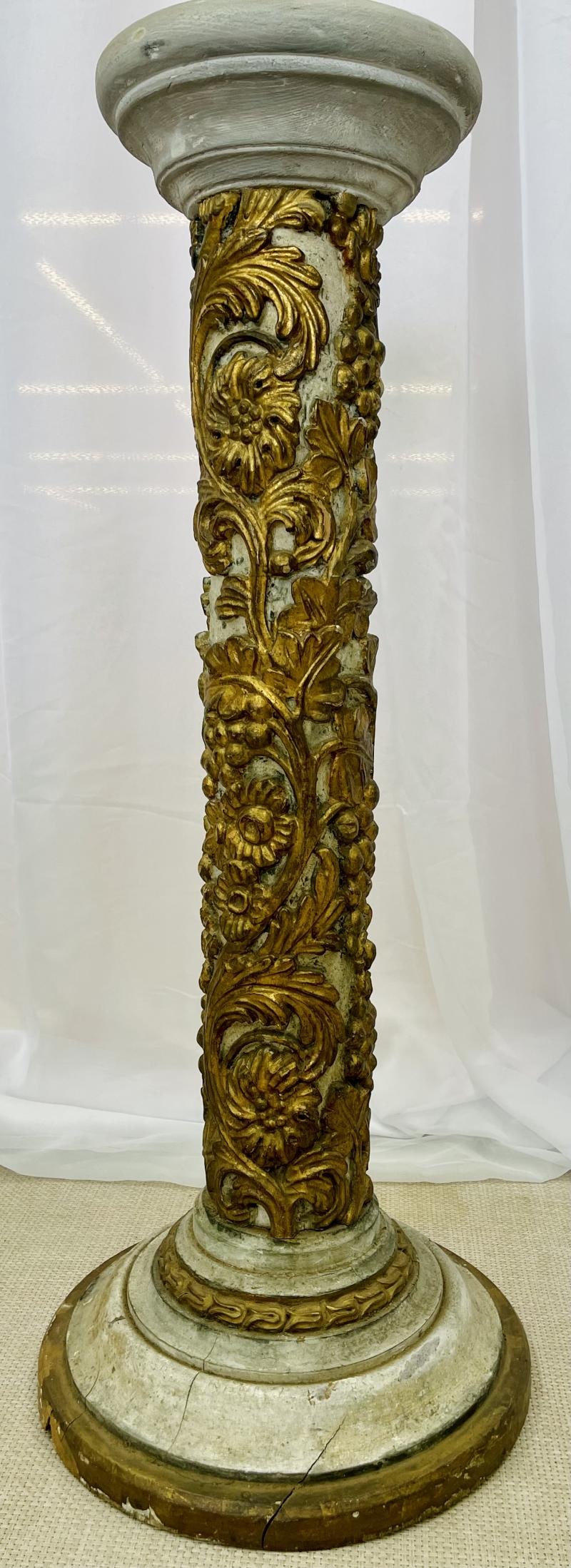 Pair of Giltwood and Paint Decorated Italian Columns, Pedestals, Gustavian Style - 8