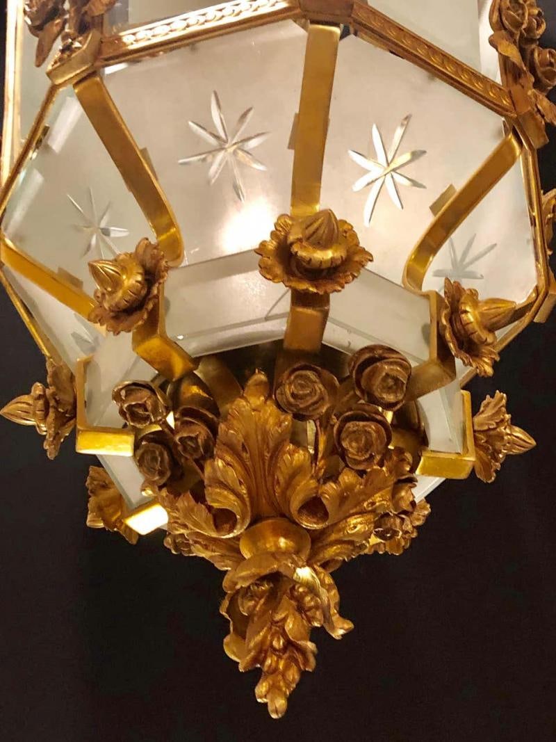 Pair of Monumental Louis XVI Style Doré Bronze Large Rams Head Lanterns - 12