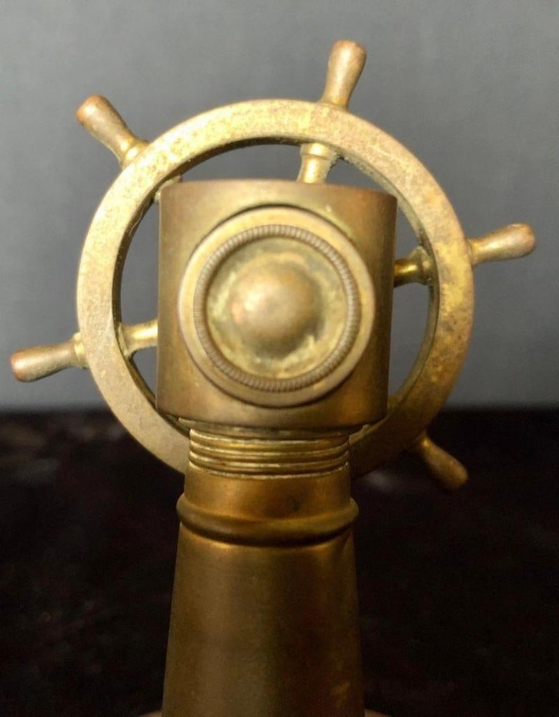Small Antique Brass Ships Wheel Tabletop Cigar Cutter circa 1920 Tobacco - 5
