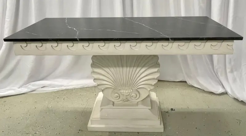 Pair of Hollywood Regency Style Shell From Console Tables, Faux Marble Top - 5