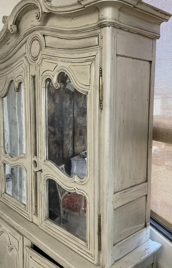 19th Century Gustavian Bookcase Cabinet, Cupboard, Antiqued Mirror, French - 7