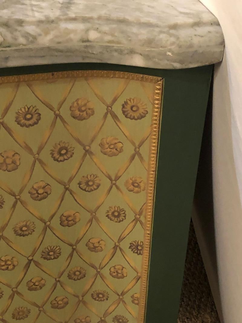 Paint Decorated Hollywood Regency Marble-Top Commodes Manner of M. Jansen, Pair - 9