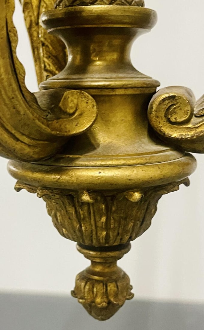 Louis XVI 19th Century Dore Bronze Chandelier, Six Light, Estate Item - 12