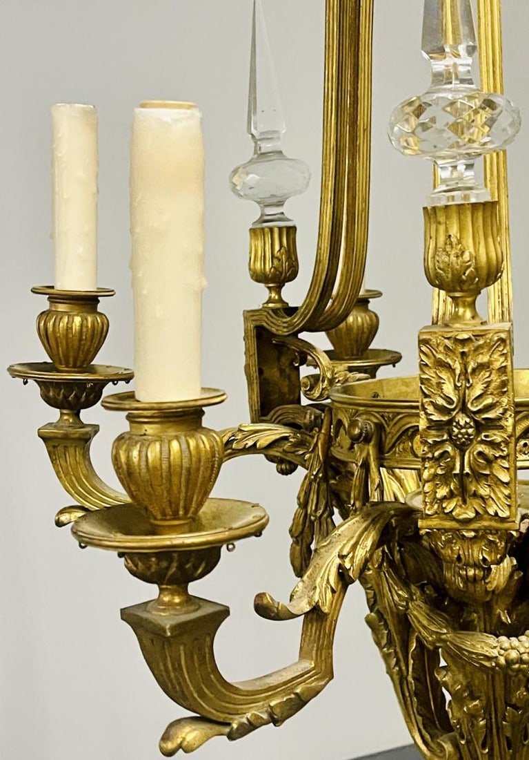 Louis XVI 19th Century Dore Bronze Chandelier, Six Light, Estate Item - 8