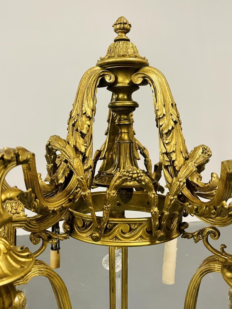 Louis XVI 19th Century Dore Bronze Chandelier, Six Light, Estate Item - 9