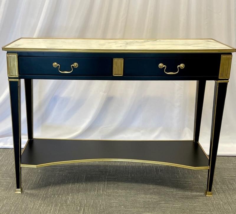 Pair of Hollywood Regency Neoclassical Ebony Console Tables, Manner Jansen - 2