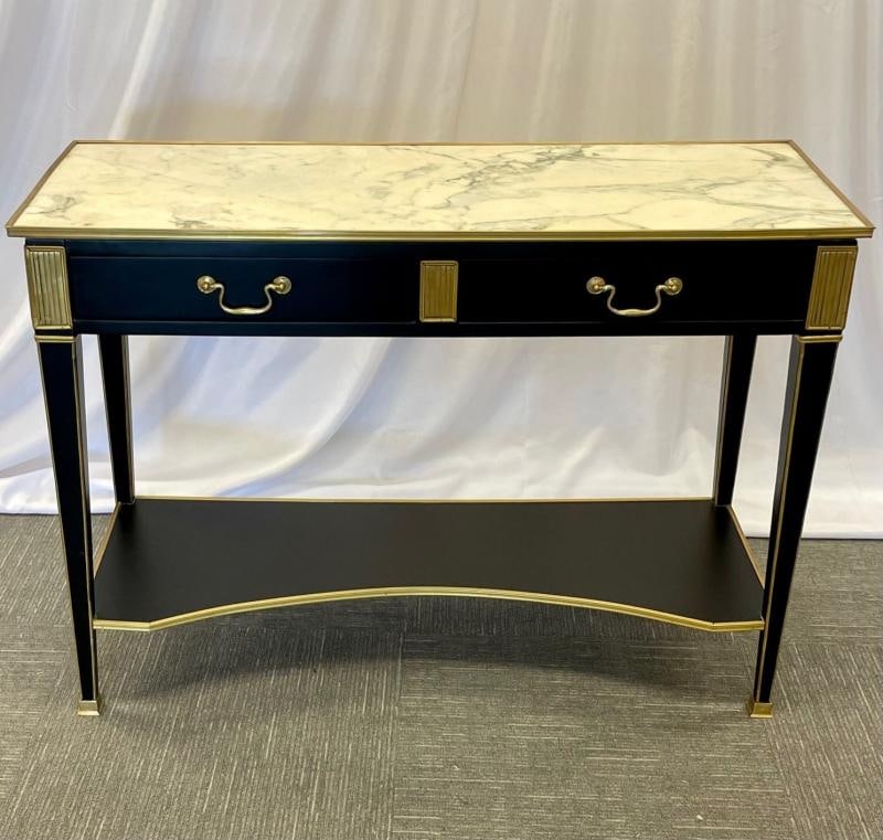 Pair of Hollywood Regency Neoclassical Ebony Console Tables, Manner Jansen - 5