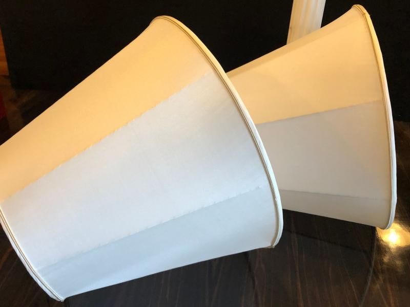 Pair of White and Grey Veined Column Marble Table Lamps with Custom Shades - 11