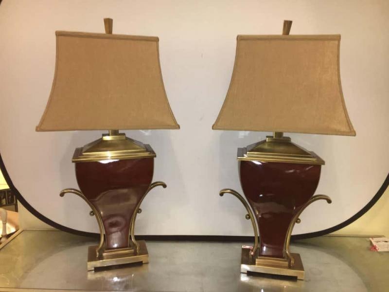 Pair of Art Deco Style Brass Mounted Porcelain Table Lamps - 2