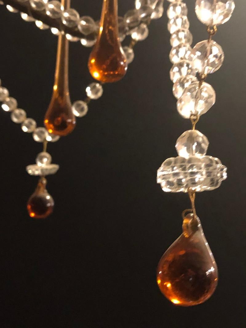 Eight Light Beaded Chandelier with Colored Tear Drop Prisms, circa 1960 - 9