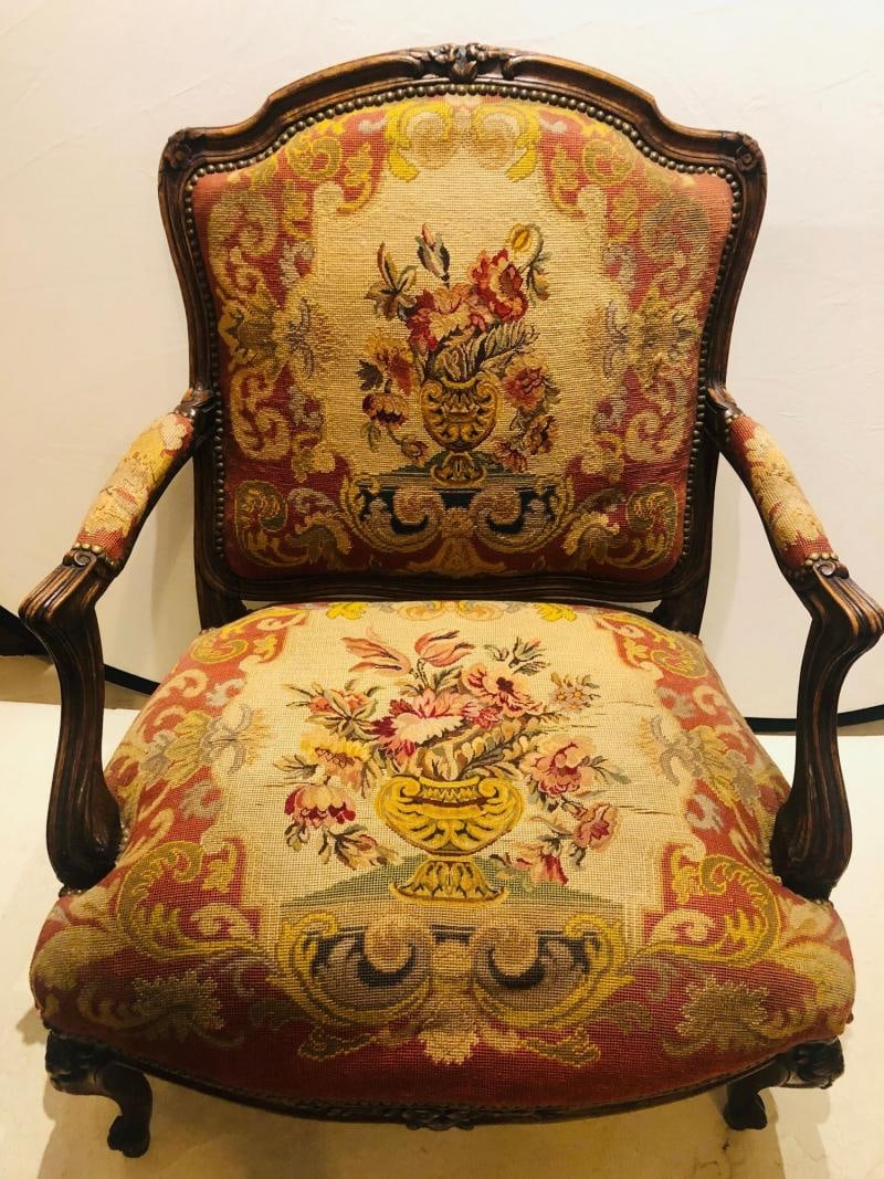 19th Century Louis XV Style Armchair Bergere Petite and Gros Point Upholstery - 2