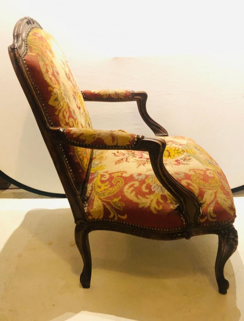 19th Century Louis XV Style Armchair Bergere Petite and Gros Point Upholstery - 5