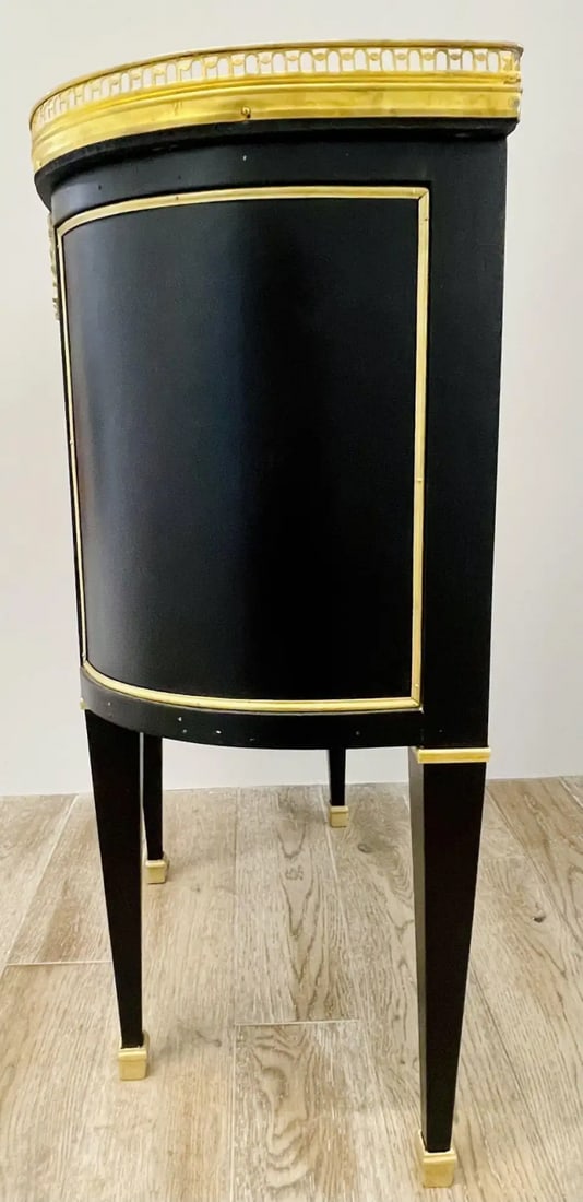 Pair of Jansen Inspired Marble-Top Galleried Ebonized End Tables / Nightstands - 9