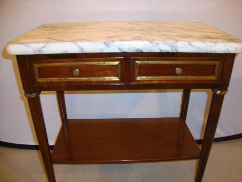 Diminutive Marble-Top Mahogany Stand, End Table in the Manner of Jansen - 2