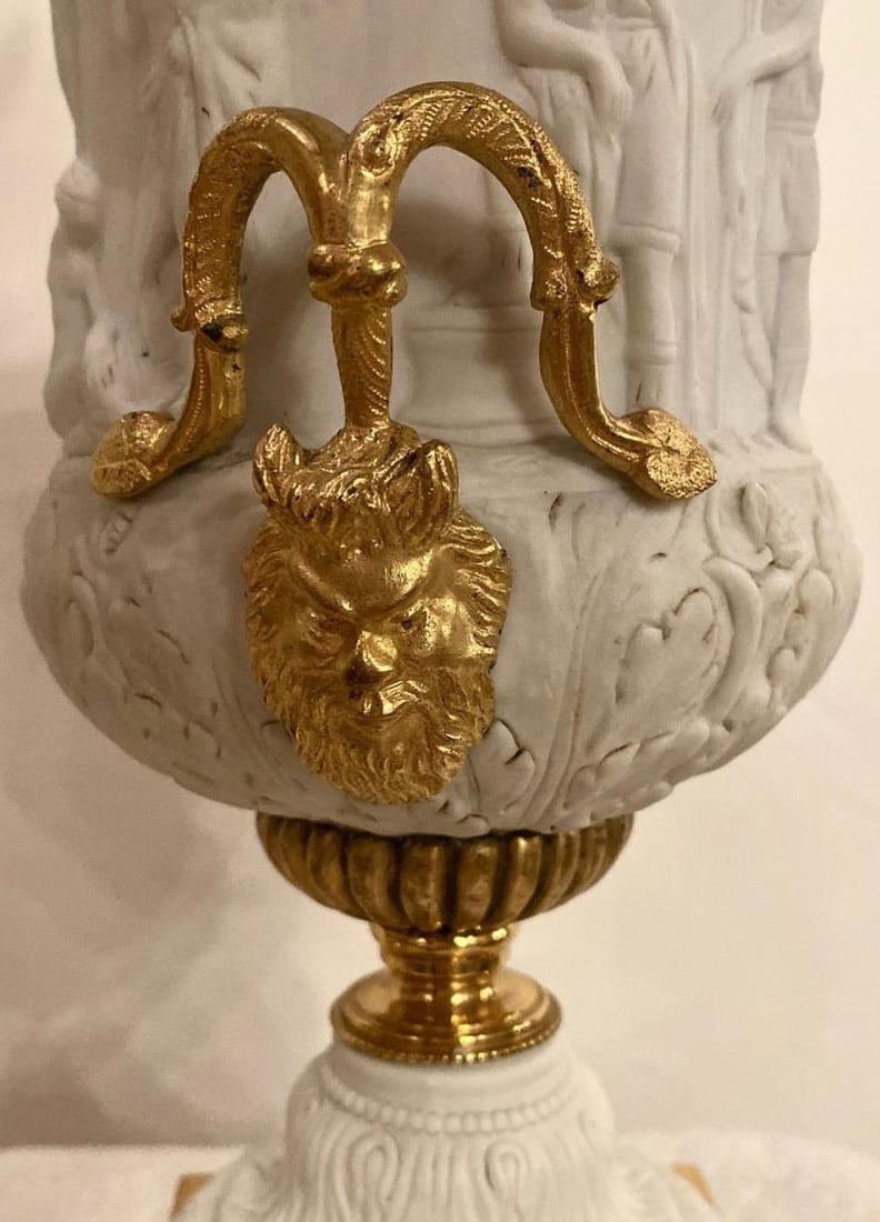 Neoclassical Sevres Parian and Doré Bronze Mounted Urns or Vases 1920s a Pair - 5