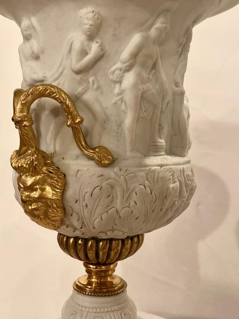 Neoclassical Sevres Parian and Doré Bronze Mounted Urns or Vases 1920s a Pair - 8