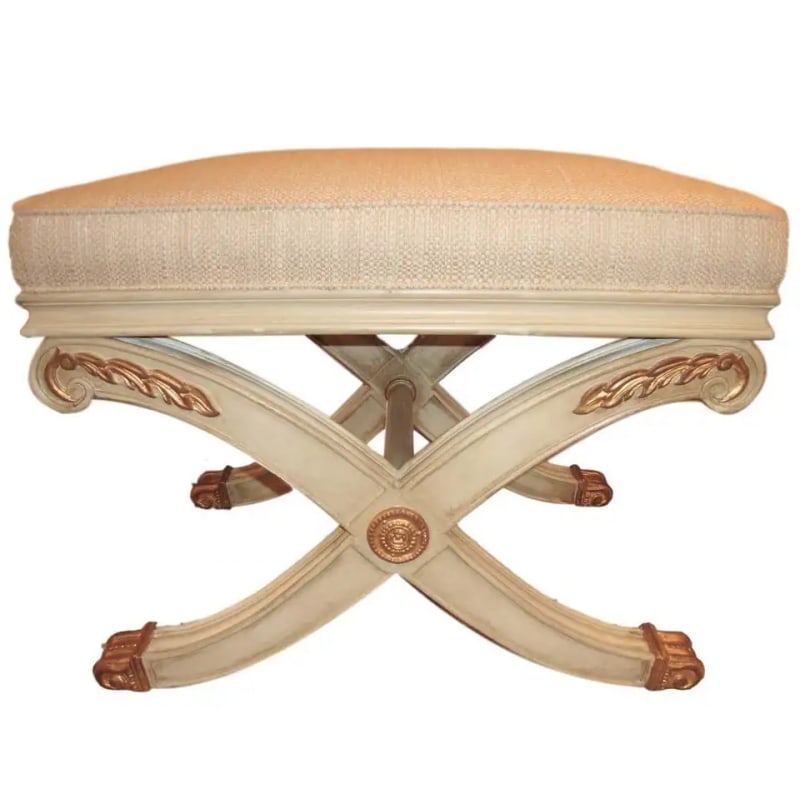 Pair of Maison Jansen Style X-Form Benches or Footstools Ivory and Parcel Gilt - 8