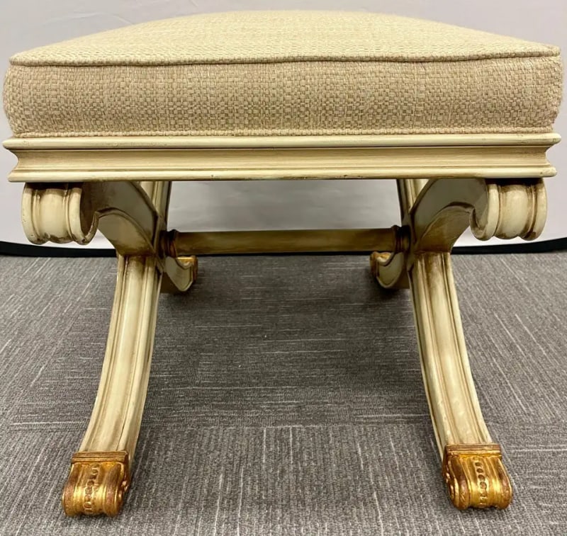 Pair of Maison Jansen Style X-Form Benches or Footstools Ivory and Parcel Gilt - 9