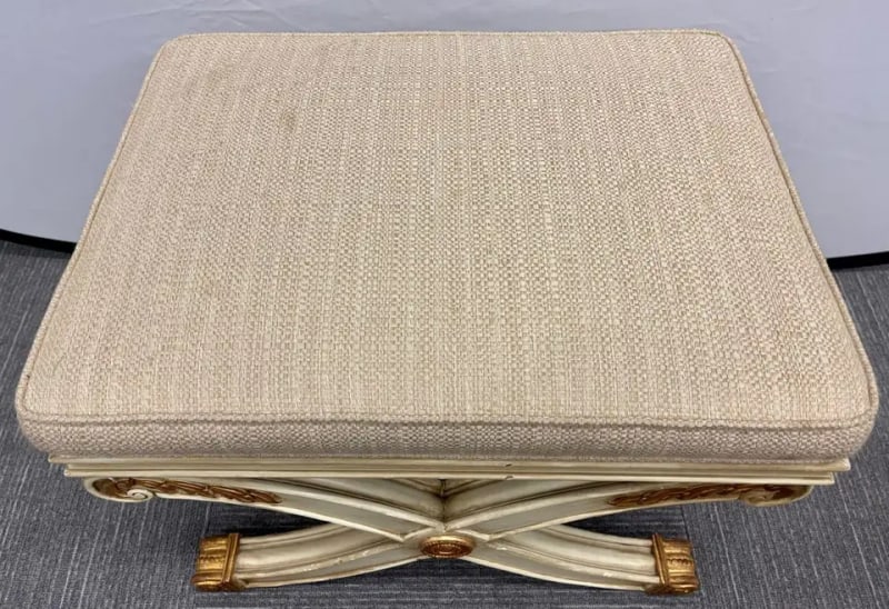 Pair of Maison Jansen Style X-Form Benches or Footstools Ivory and Parcel Gilt - 3