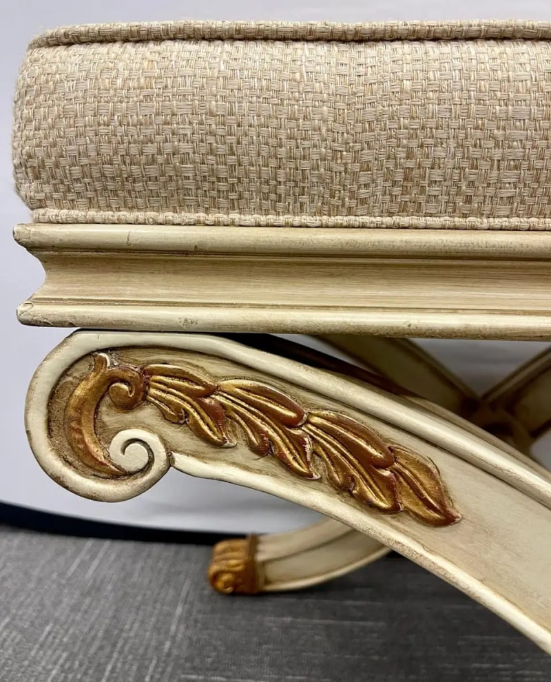 Pair of Maison Jansen Style X-Form Benches or Footstools Ivory and Parcel Gilt - 4