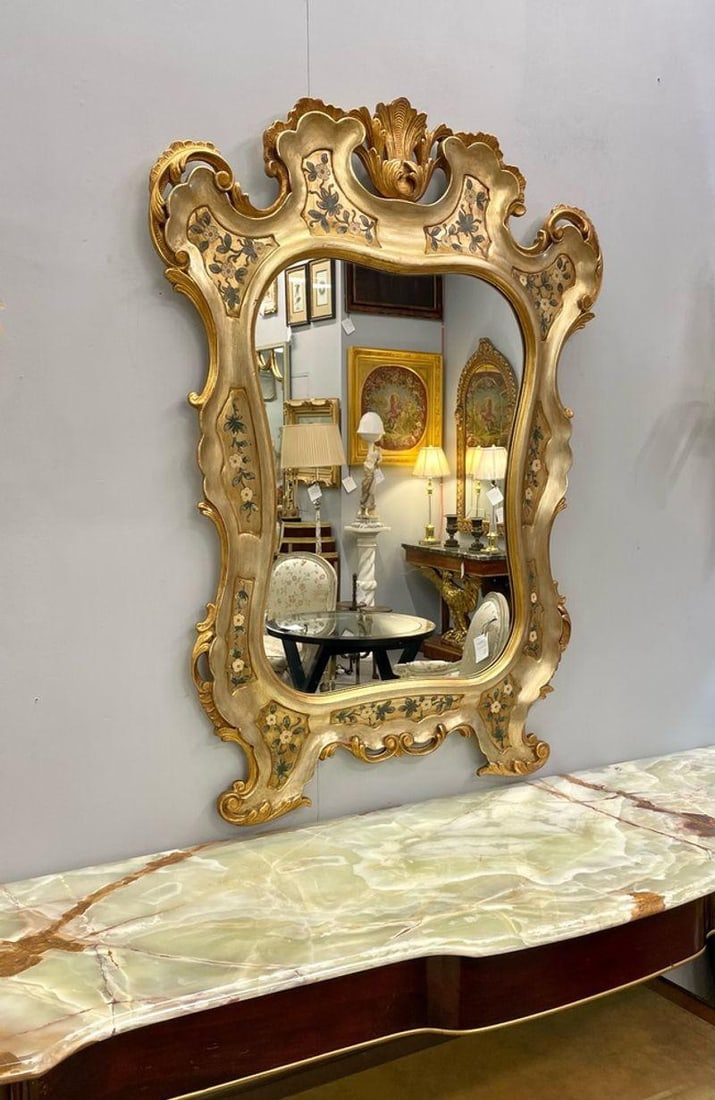 Gold Leaf Paint Decorated Shell Form Wall or Console Mirror - 3