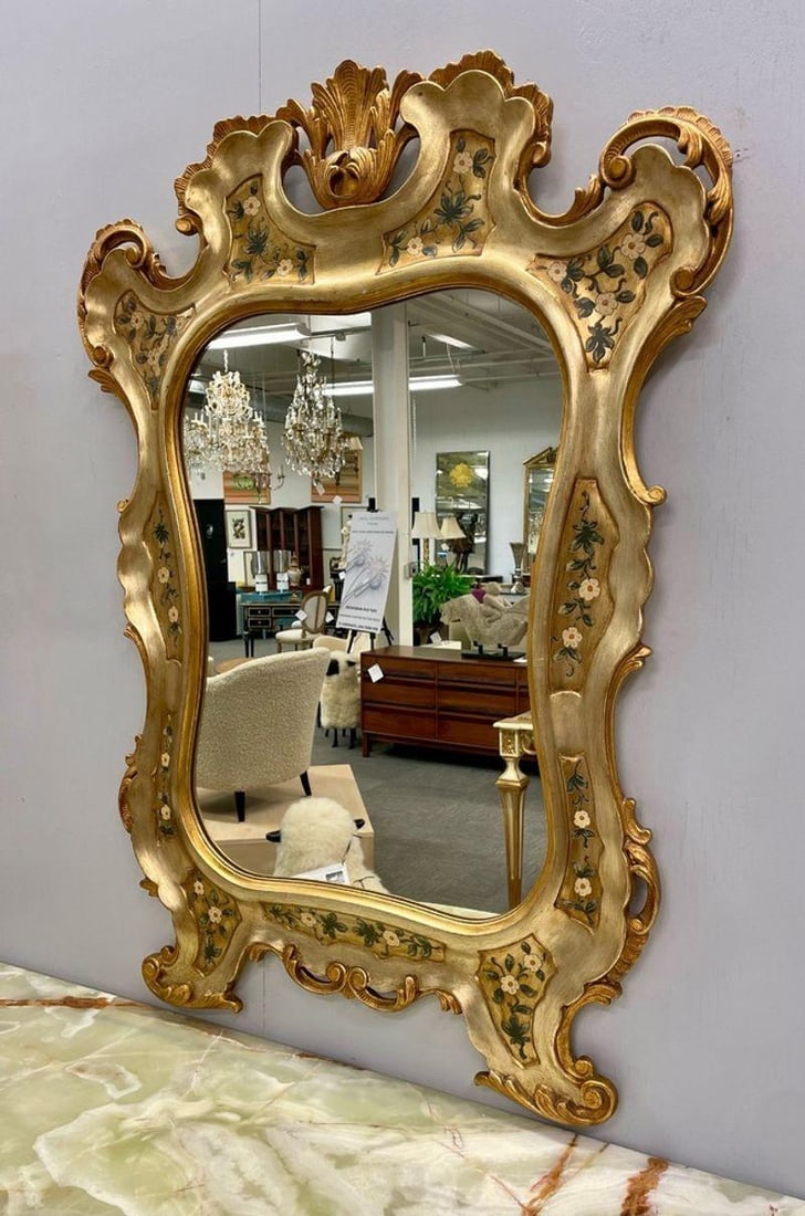 Gold Leaf Paint Decorated Shell Form Wall or Console Mirror - 4