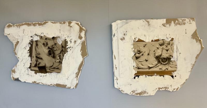 Pair of Hand Painted Architectural Wall Fragments, Plaster, Italian - 2