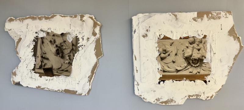 Pair of Hand Painted Architectural Wall Fragments, Plaster, Italian - 3