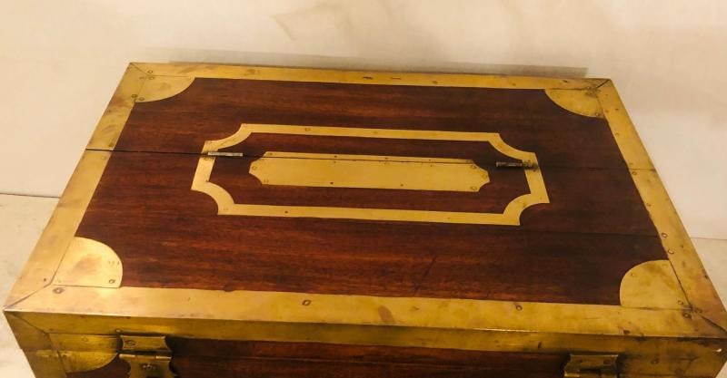 19th Century Campaign Vanity Dressing or Jewelry Box with Boule Inlay - 4