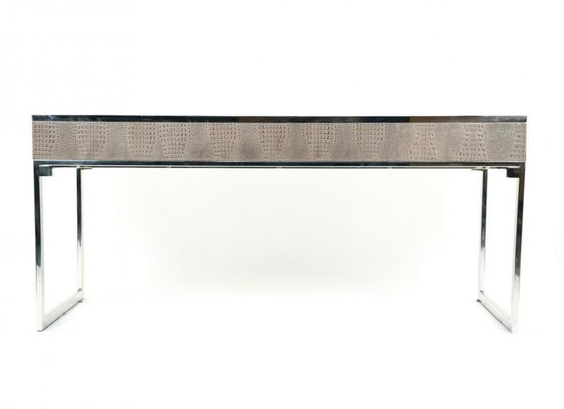 Hollywood Regency Style Desk with Embossed Stitched Leather on a Chrome Frame - 10