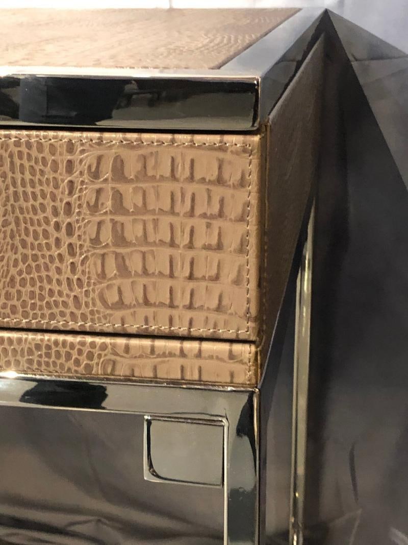 Hollywood Regency Style Desk with Embossed Stitched Leather on a Chrome Frame - 5