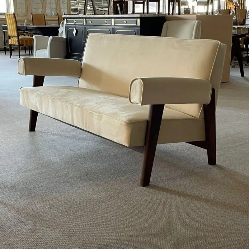 Authentic Pierre Jeanneret Upholstered Bridge Sofa, Mid-Century Modern, Markings - 9