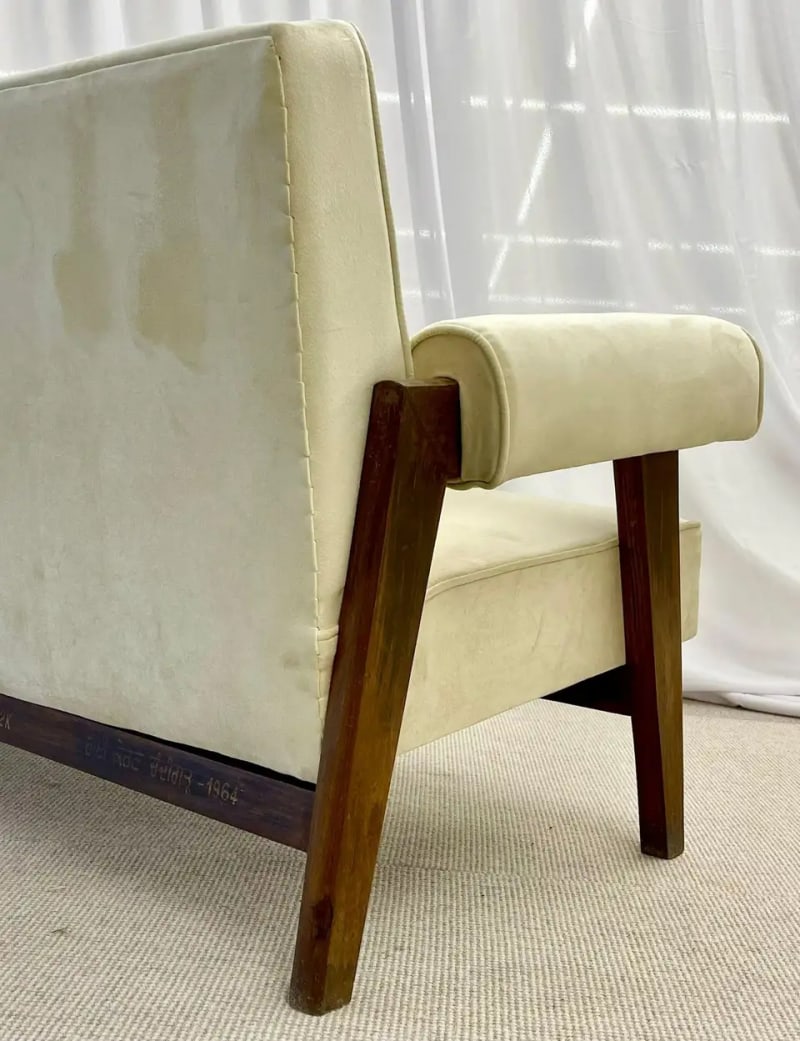 Authentic Pierre Jeanneret Upholstered Bridge Sofa, Mid-Century Modern, Markings - 7