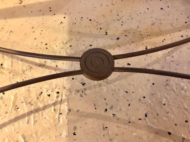 Mid-Century Modern Coffee Table Inset Travertine Marble-Top and Brass Stretcher - 6