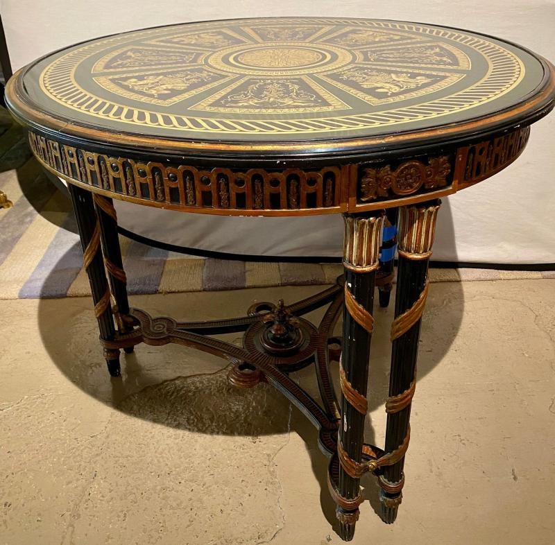 Hollywood Regency French Neoclassical Style Églomisé Center Table, End Table - 3