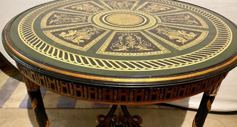 Hollywood Regency French Neoclassical Style Églomisé Center Table, End Table - 4