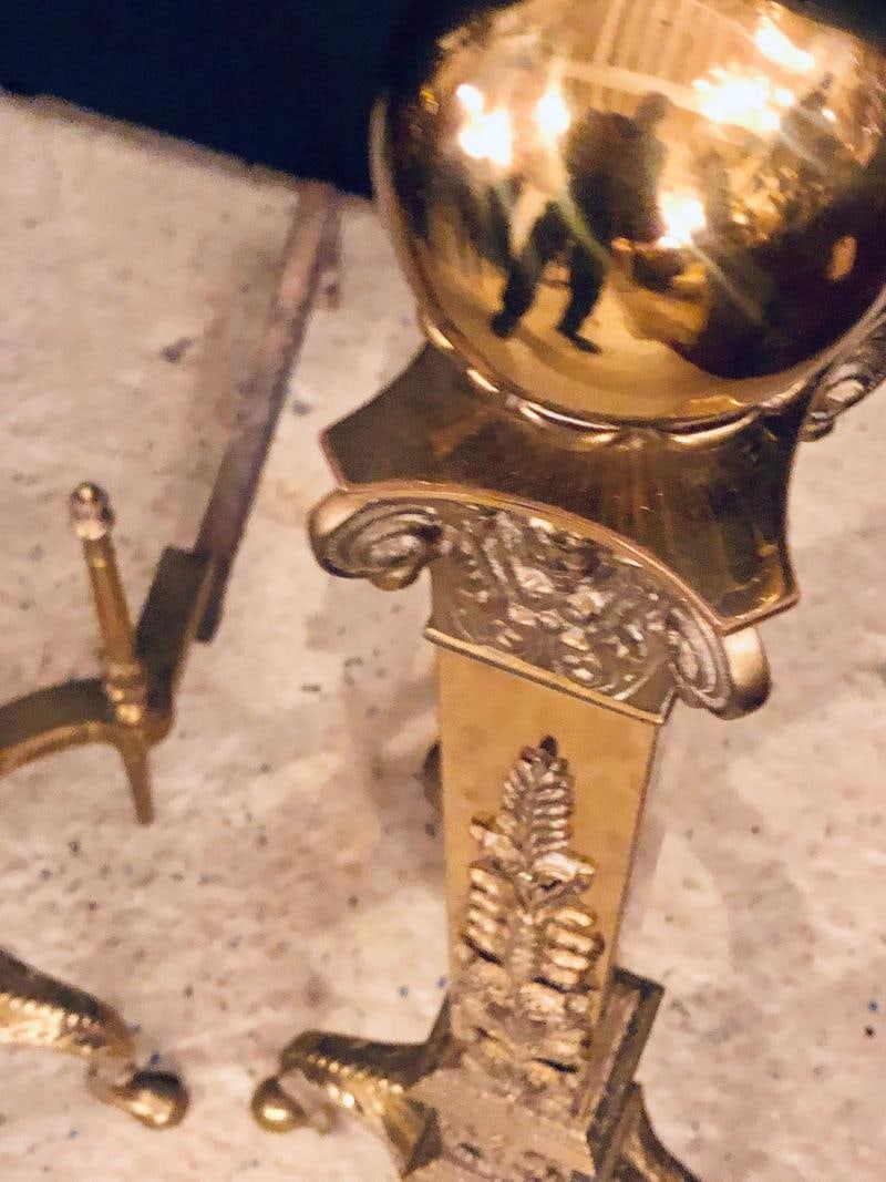 Fine Pair of Large and Impressive Louis XVI Style Brass and Irons - 5
